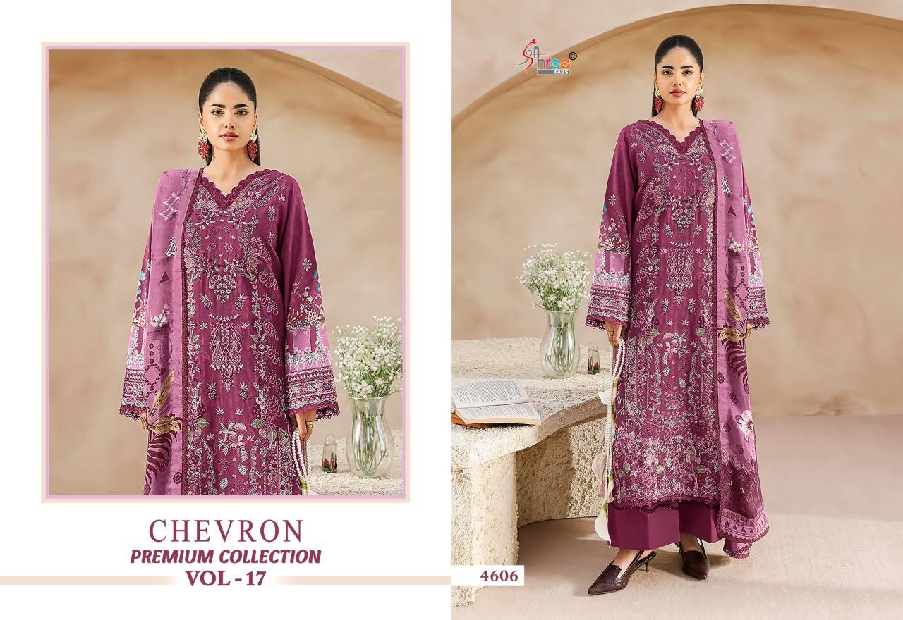 CHEVRON VOL 17 BY SHREE FABS 4601 To 4608 Series Indian Traditional casual wear Pakistani pure cotton dresses At Wholesale Price